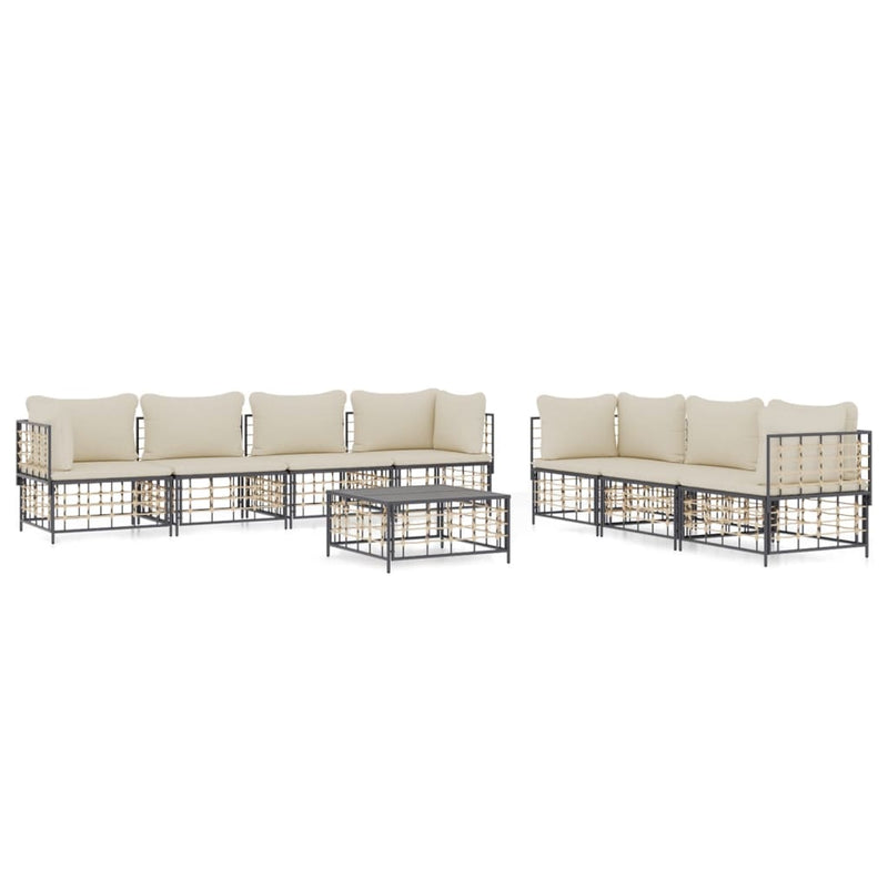 vidaXL 8 részes antracitszürke polyrattan kerti ülőgarnitúra párnákkal