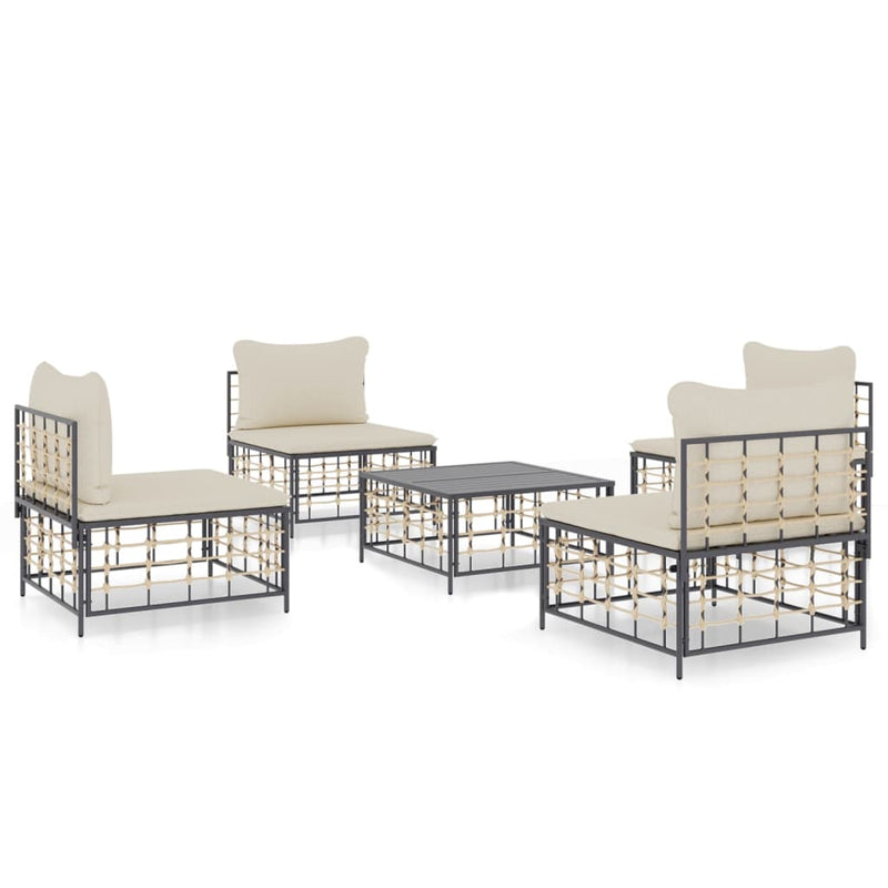 vidaXL 5 részes antracitszürke polyrattan kerti ülőgarnitúra párnákkal