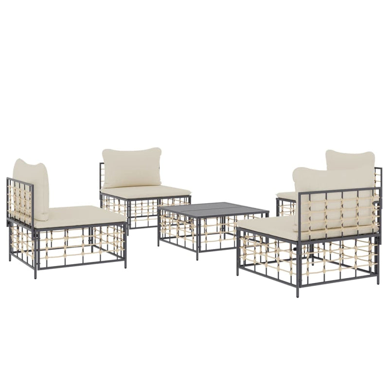 vidaXL 5 részes antracitszürke polyrattan kerti ülőgarnitúra párnákkal