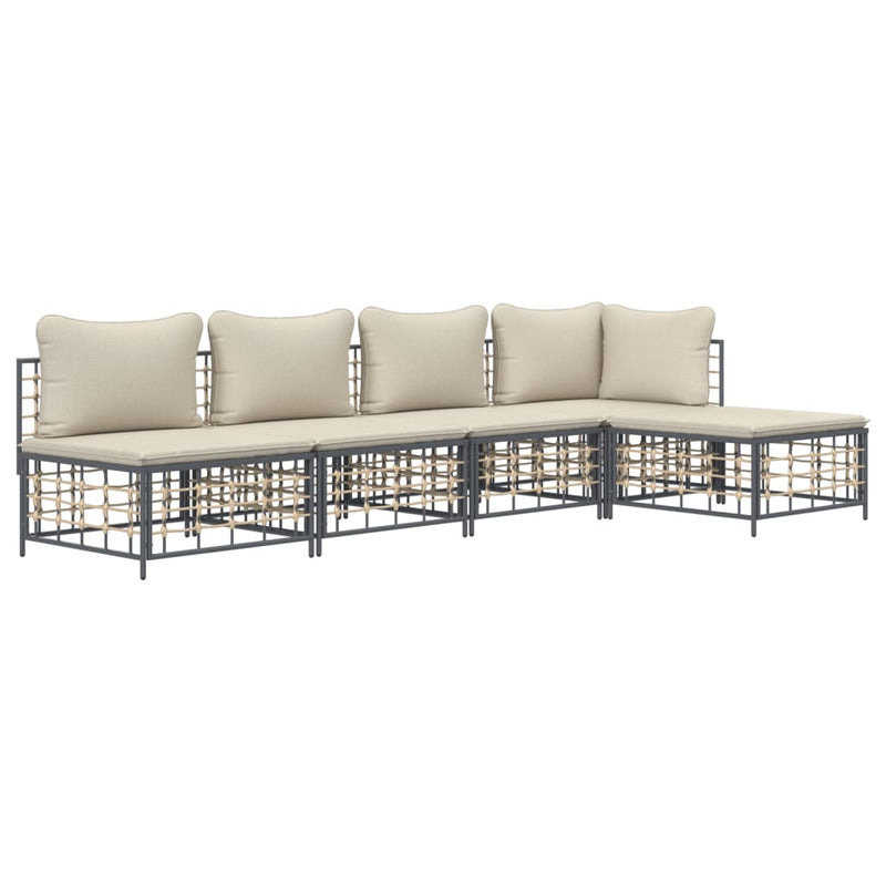 vidaXL 5 részes antracitszürke polyrattan kerti ülőgarnitúra párnákkal