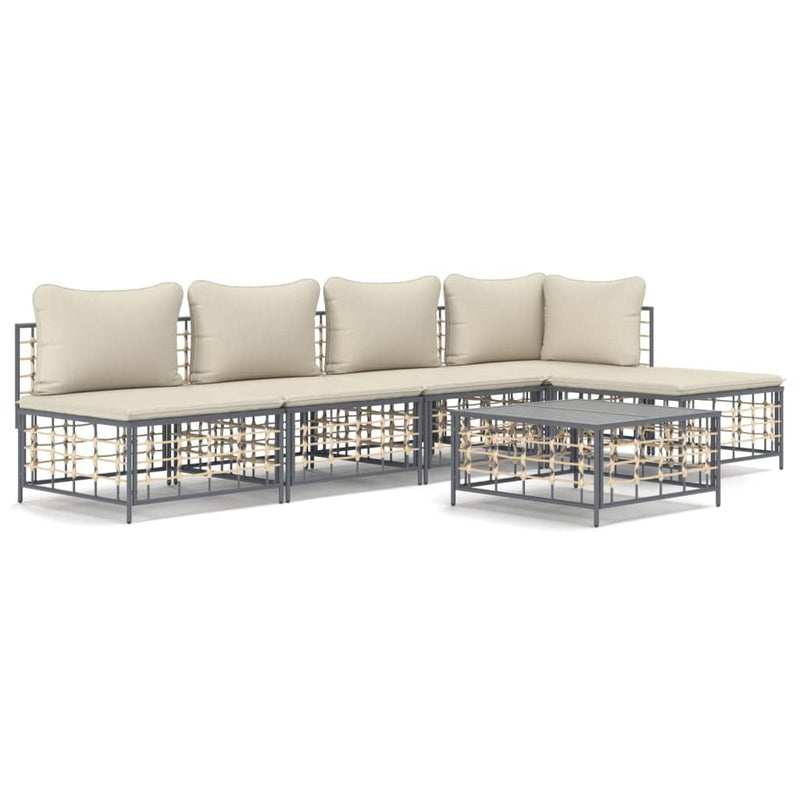 vidaXL 6 részes antracitszürke polyrattan kerti ülőgarnitúra párnákkal