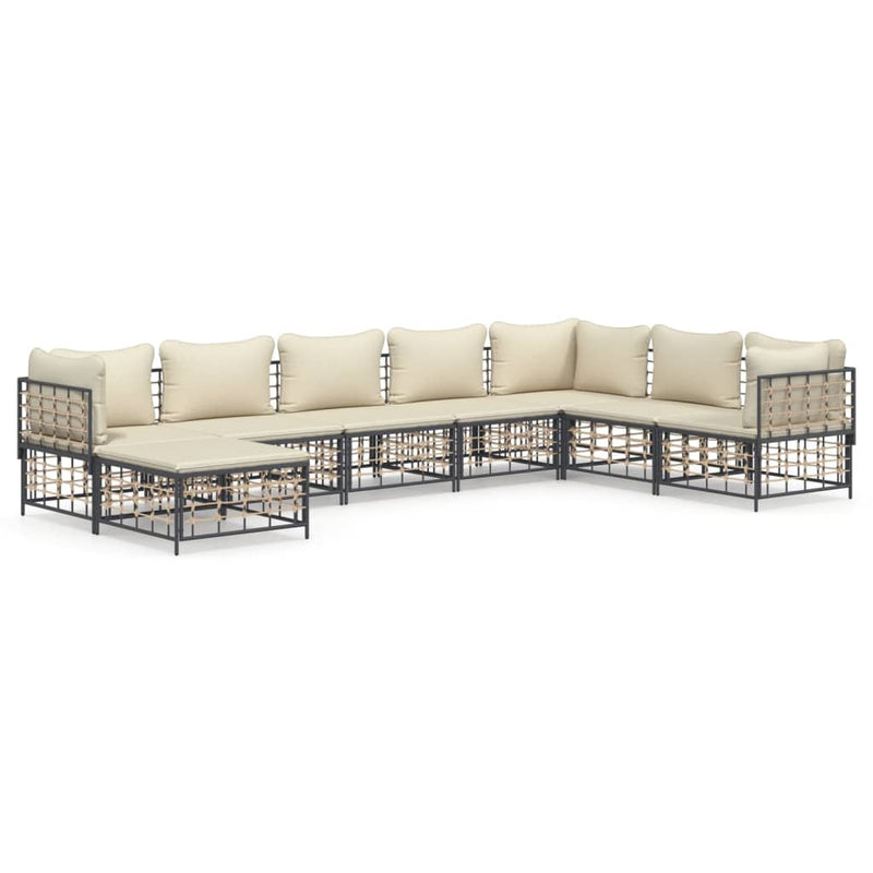 vidaXL 8 részes antracitszürke polyrattan kerti ülőgarnitúra párnákkal
