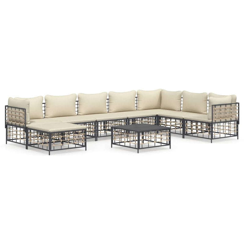 vidaXL 9 részes antracitszürke polyrattan kerti ülőgarnitúra párnákkal
