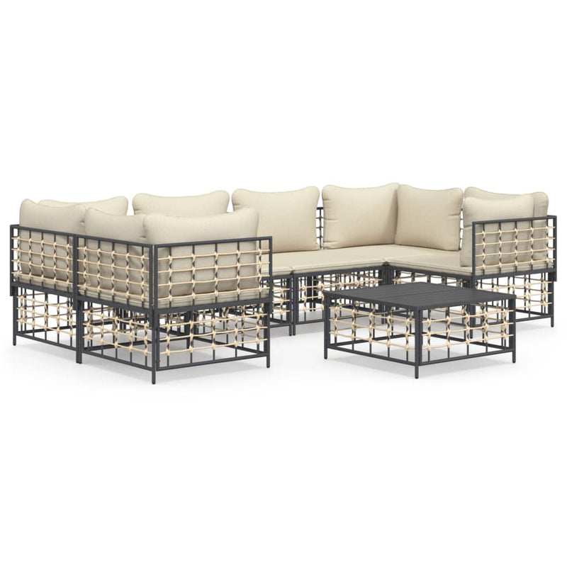 vidaXL 7 részes antracitszürke polyrattan kerti ülőgarnitúra párnákkal
