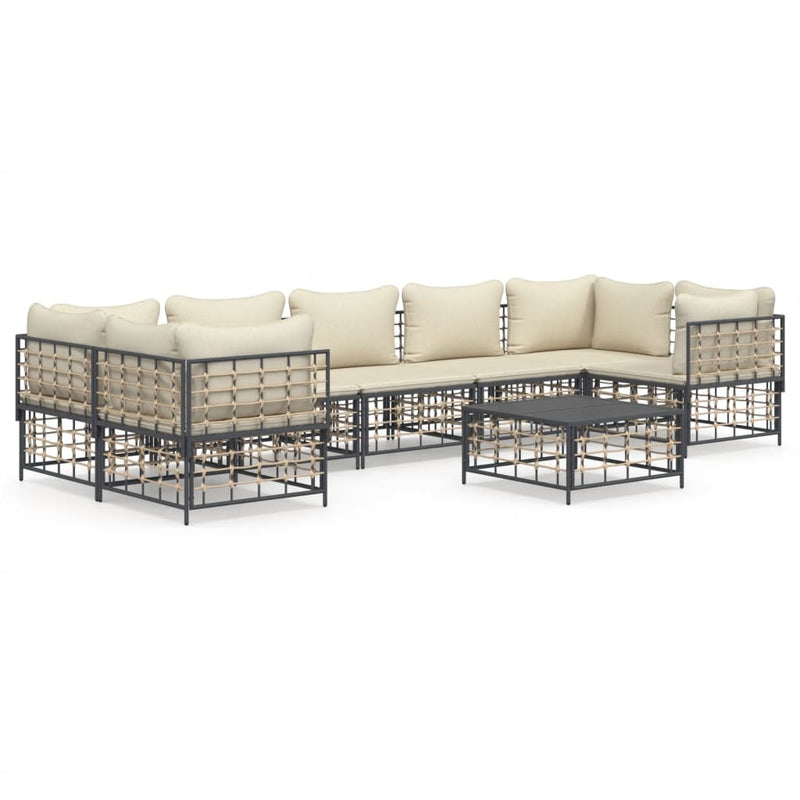 vidaXL 8 részes antracitszürke polyrattan kerti ülőgarnitúra párnákkal