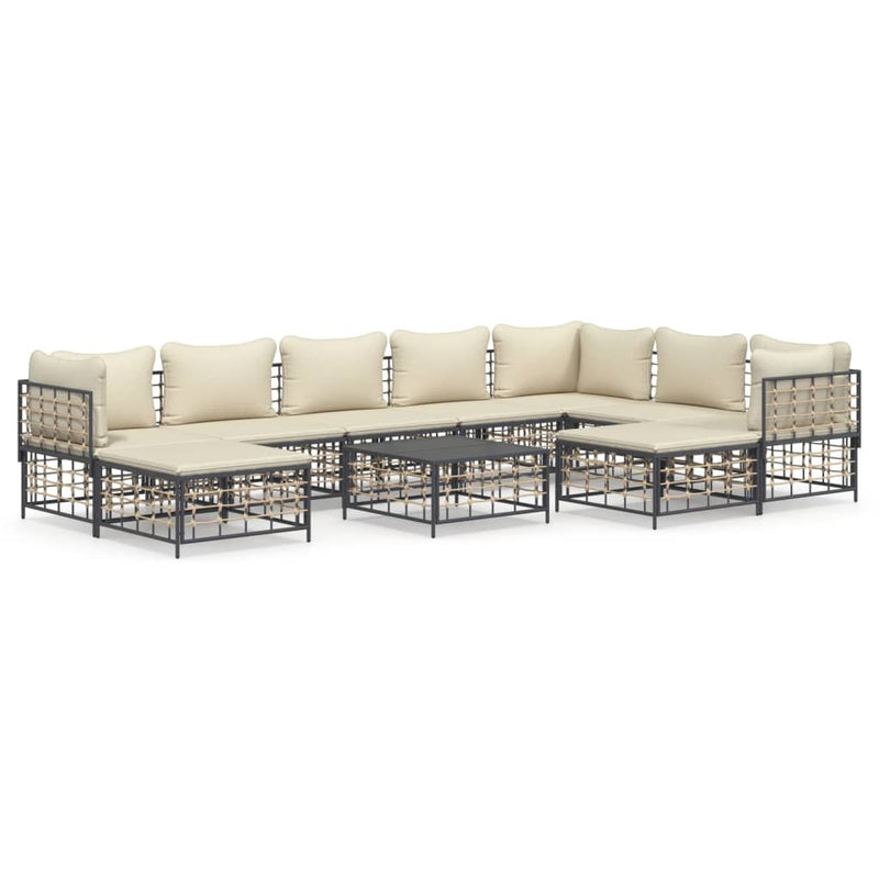 vidaXL 10 részes antracitszürke polyrattan kerti ülőgarnitúra párnával
