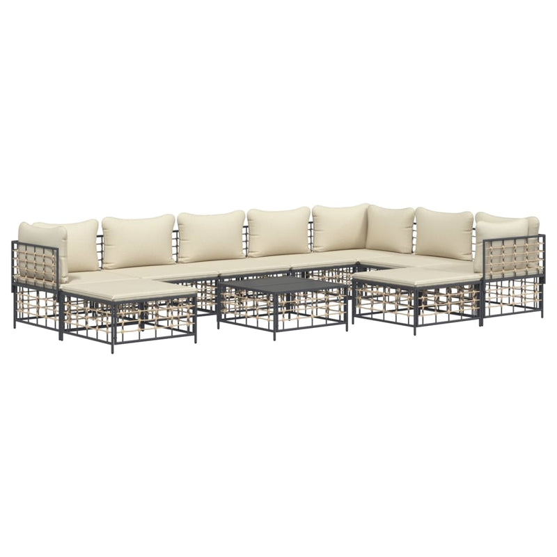 vidaXL 10 részes antracitszürke polyrattan kerti ülőgarnitúra párnával