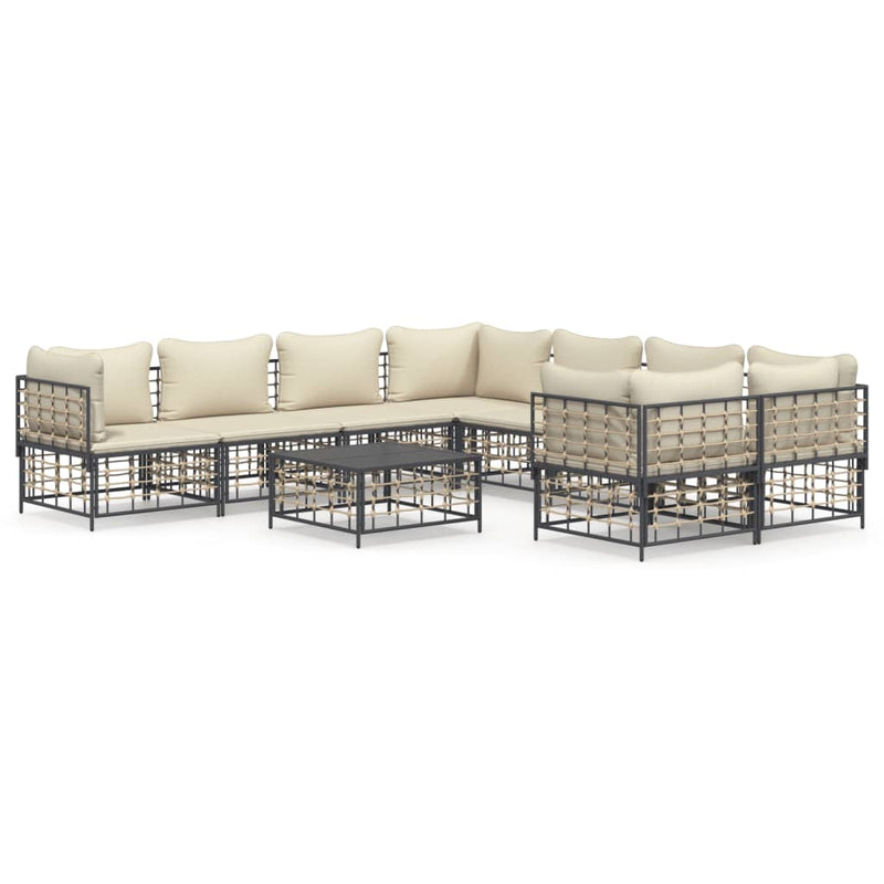 vidaXL 9 részes antracitszürke polyrattan kerti ülőgarnitúra párnákkal