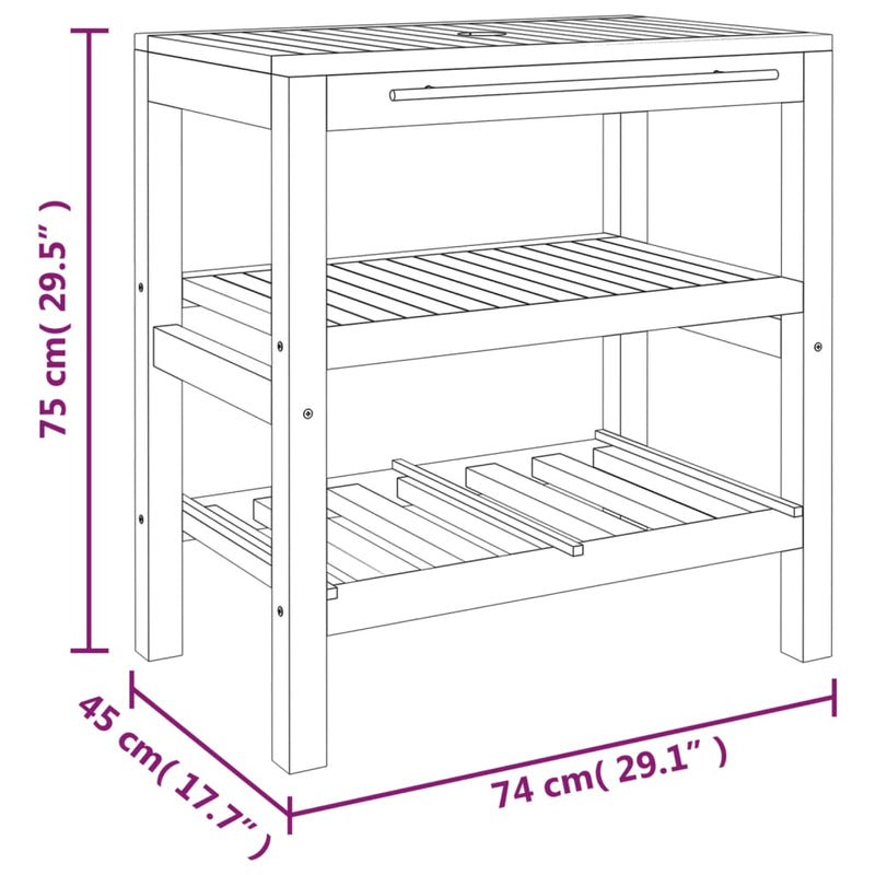 vidaXL tömör fa fürdőszobai pipereszekrény 2 polccal 74 x 45 x 75 cm
