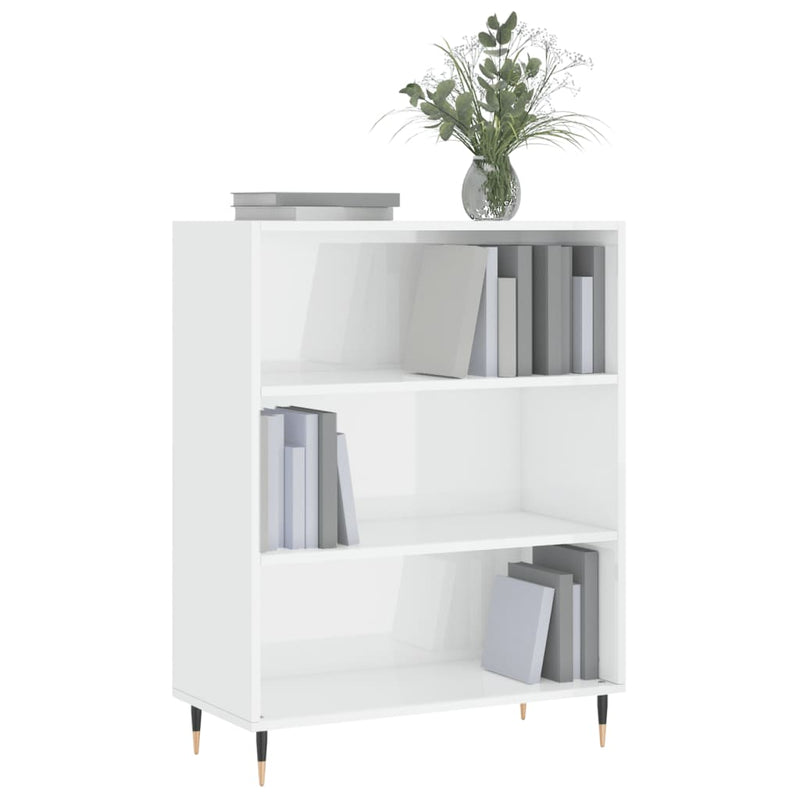 vidaXL magasfényű fehér szerelt fa könyvespolc 69,5 x 32,5 x 90 cm