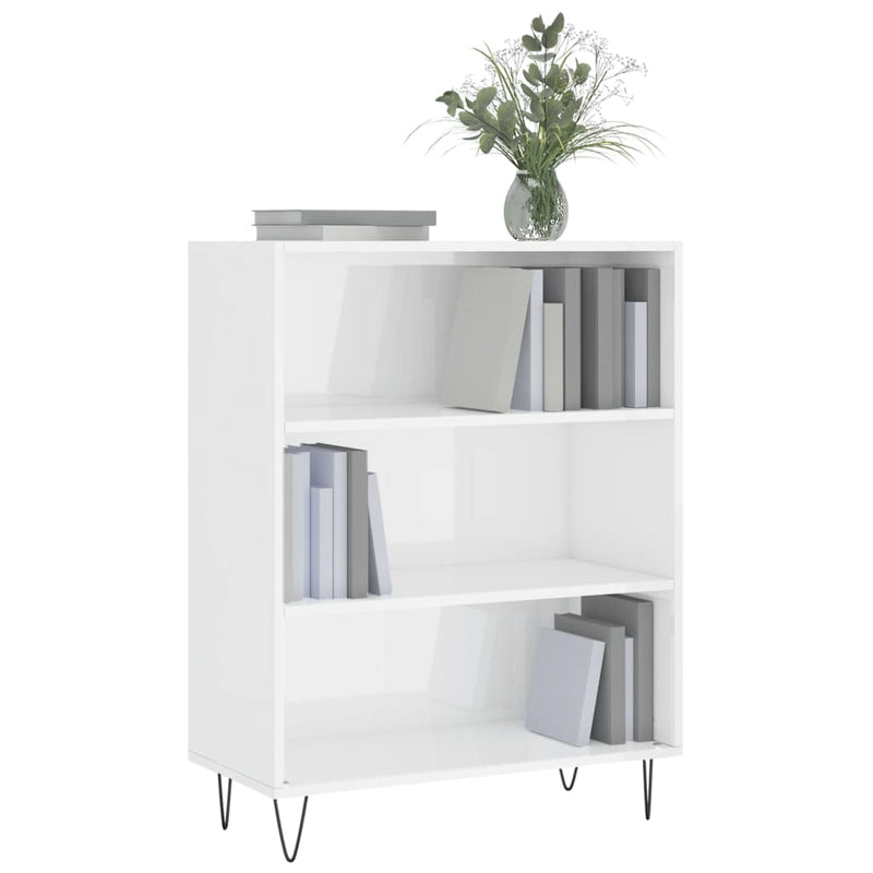 vidaXL magasfényű fehér szerelt fa könyvespolc 69,5 x 32,5 x 90 cm