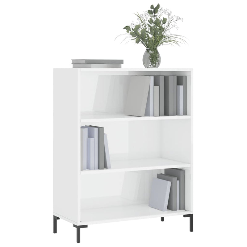 vidaXL magasfényű fehér szerelt fa könyvespolc 69,5 x 32,5 x 90 cm