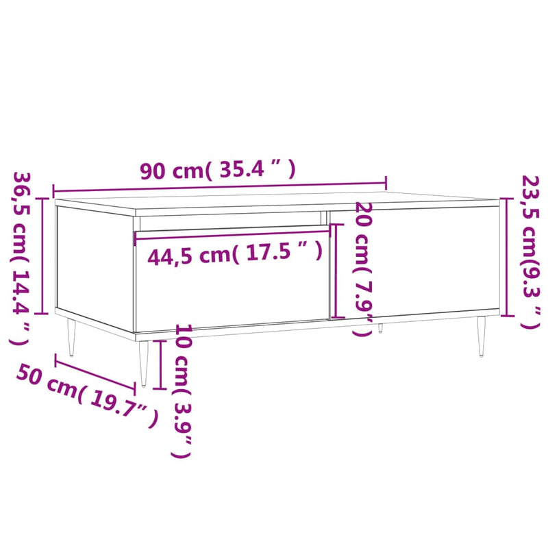 vidaXL füstös tölgy színű fatermék dohányzóasztal 90x50x36,5 cm