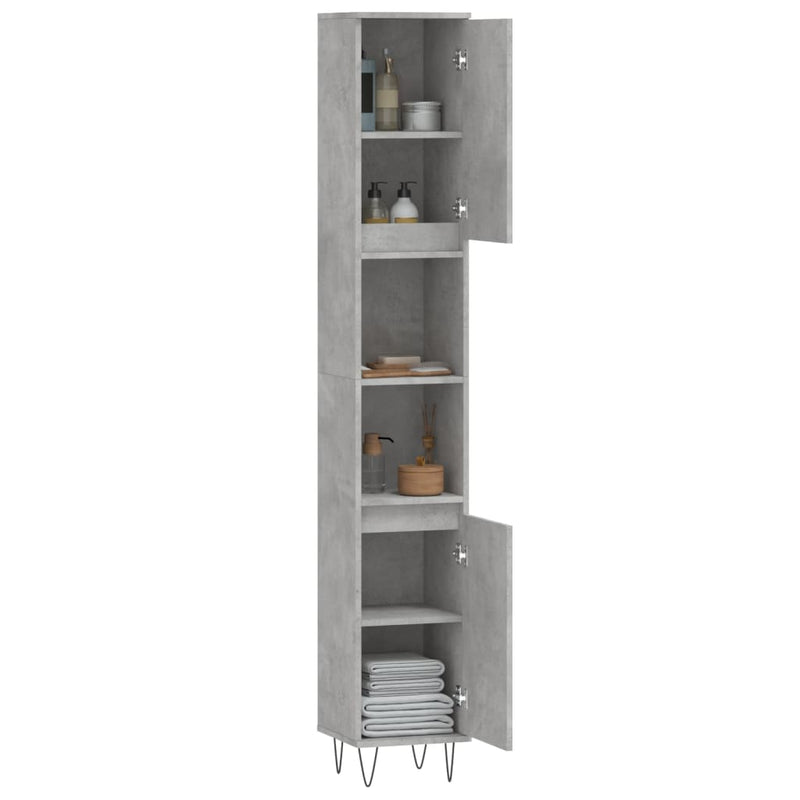 vidaXL betonszürke szerelt fa fürdőszobaszekrény 30 x 30 x 190 cm