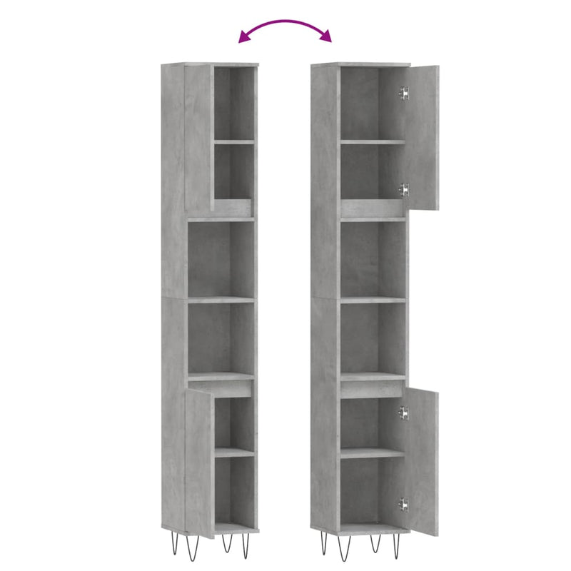 vidaXL betonszürke szerelt fa fürdőszobaszekrény 30 x 30 x 190 cm