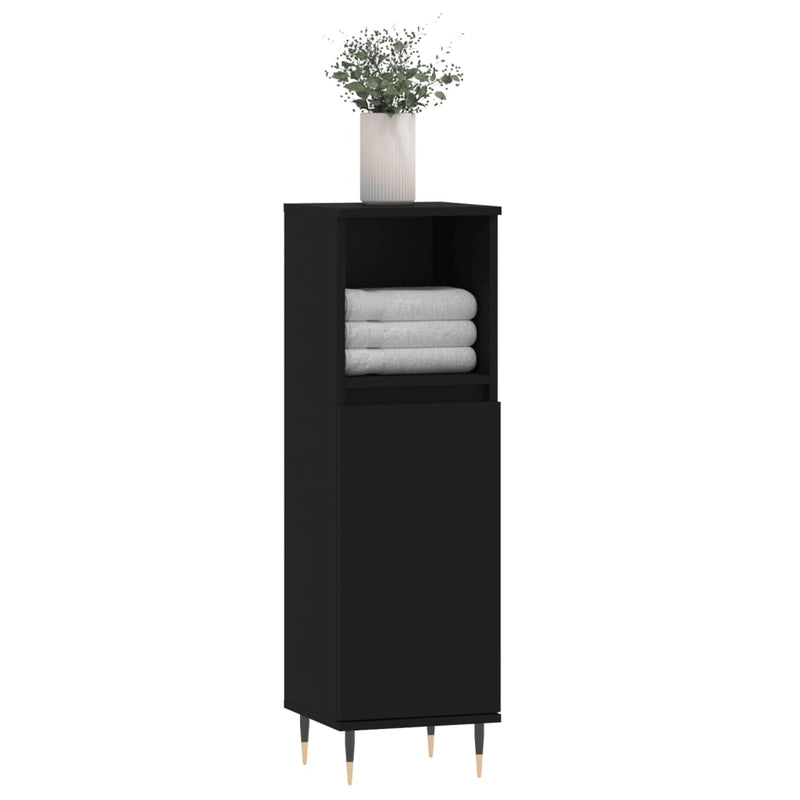 vidaXL fekete szerelt fa fürdőszobaszekrény 30 x 30 x 100 cm