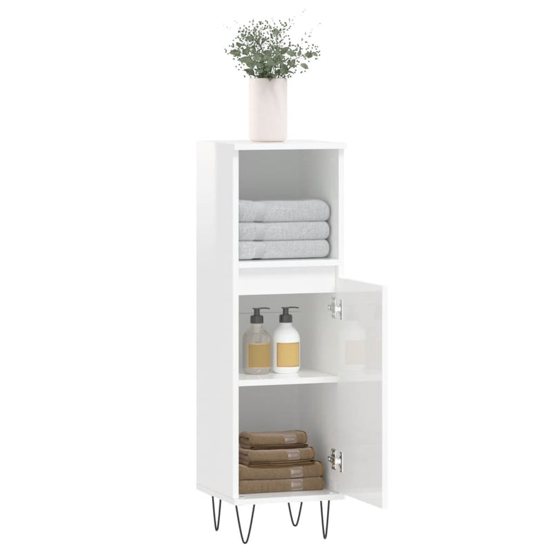 vidaXL magasfényű fehér szerelt fa fürdőszobaszekrény 30 x 30 x 100 cm