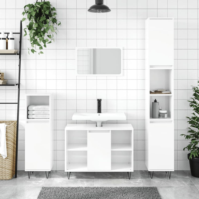 vidaXL magasfényű fehér szerelt fa fürdőszobaszekrény 30 x 30 x 100 cm