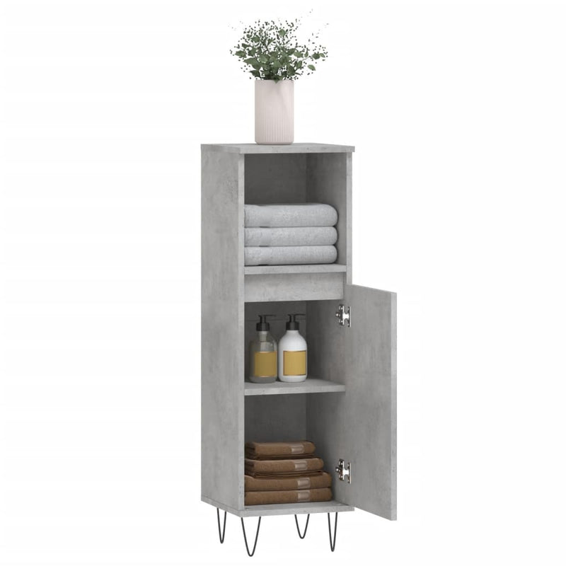 vidaXL betonszürke szerelt fa fürdőszobaszekrény 30 x 30 x 100 cm