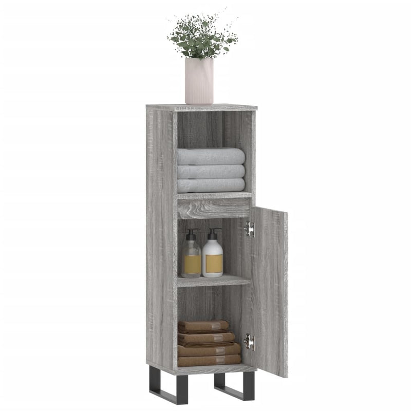 vidaXL szürke sonoma színű szerelt fa fürdőszobaszekrény 30x30x100 cm