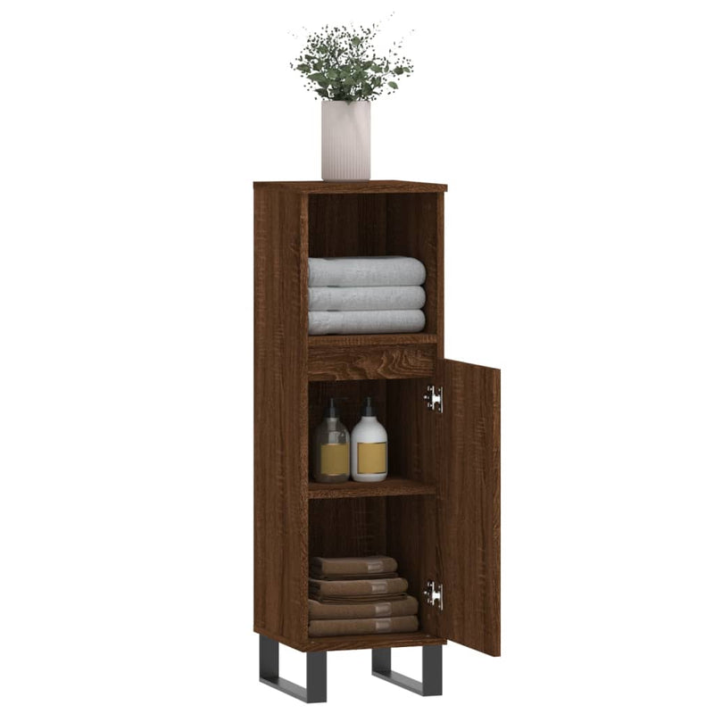 vidaXL barna tölgyszínű szerelt fa fürdőszobaszekrény 30x30x100 cm