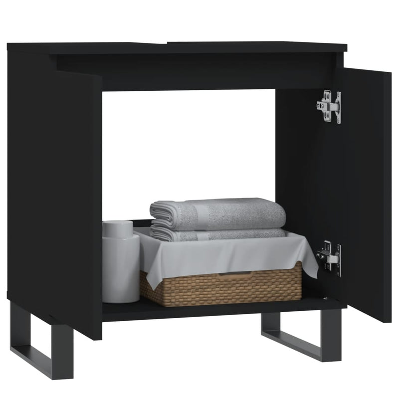 vidaXL fekete szerelt fa mosdószekrény 58x33x60 cm