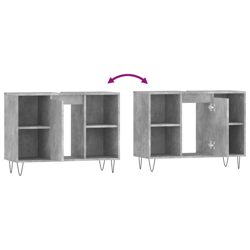 vidaXL betonszürke szerelt fa fürdőszobaszekrény 80 x 33 x 60 cm