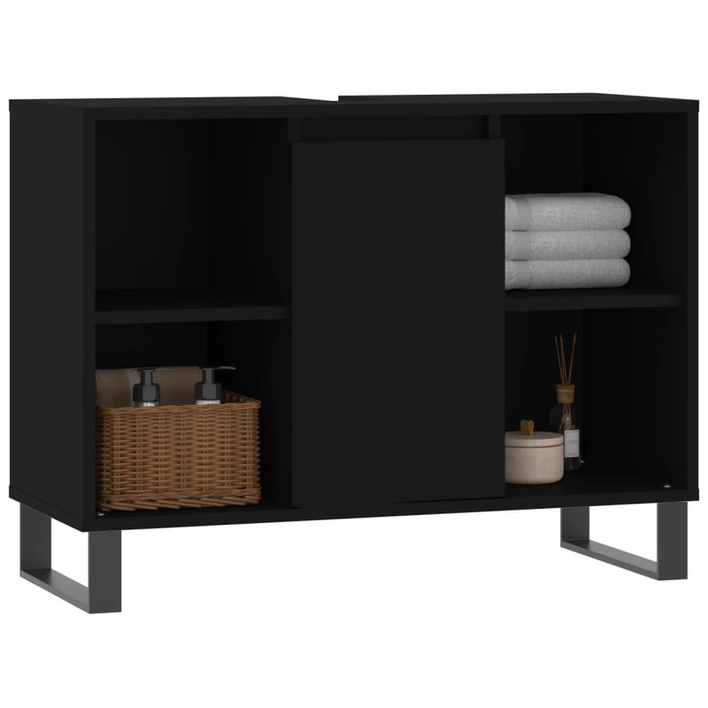 vidaXL fekete szerelt fa mosdószekrény 80 x 33 x 60 cm