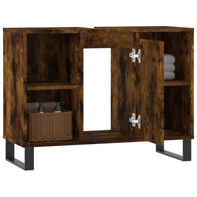 vidaXL füstös tölgy színű szerelt fa fürdőszobaszekrény 80x33x60 cm