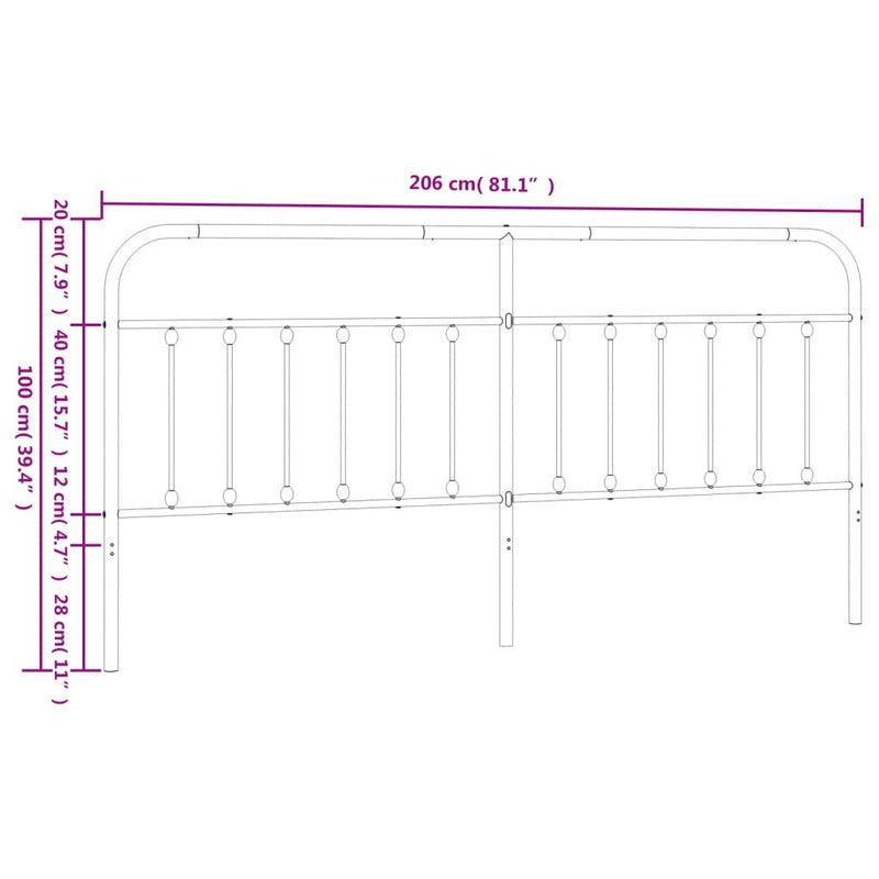 vidaXL fekete fém fejtámla 200 cm