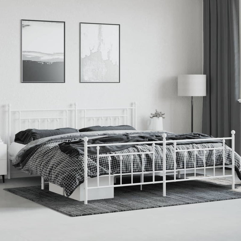 vidaXL fehér fém ágykeret fej- és lábtámlával 200x200 cm