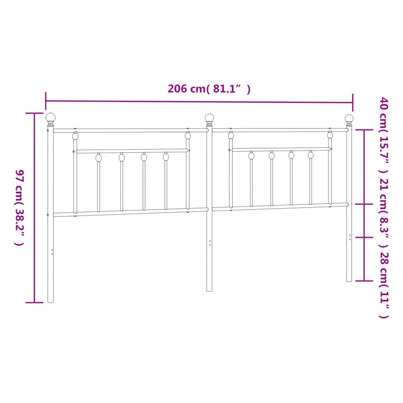 vidaXL fehér fém fejtámla 200 cm