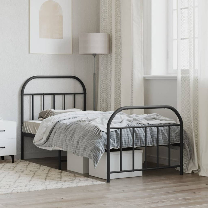 vidaXL fekete fém ágykeret fej- és lábtámlával 90 x 190 cm