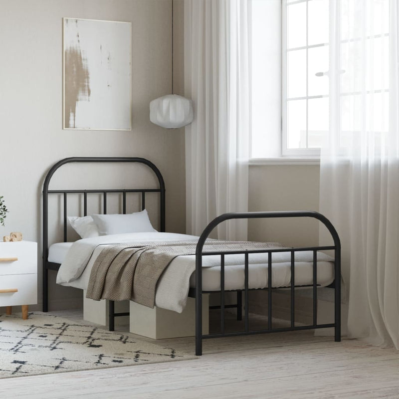 vidaXL fekete fém ágykeret fej- és lábtámlával 90 x 190 cm