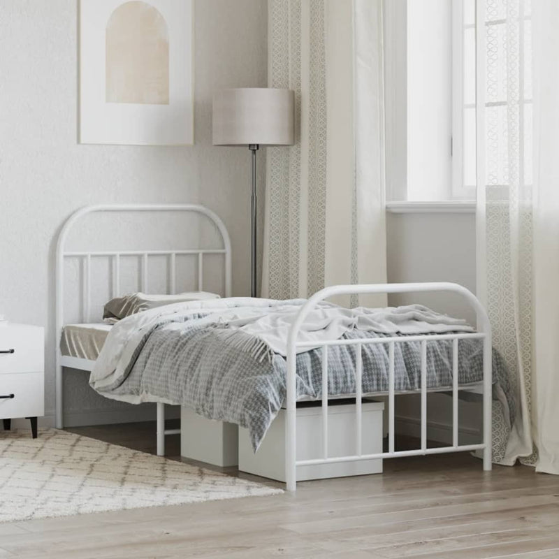 vidaXL fehér fém ágykeret fej- és lábtámlával 90 x 190 cm