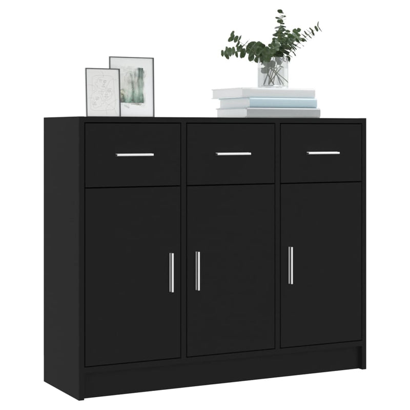 vidaXL fekete szerelt fa tálalószekrény 91x28x75 cm