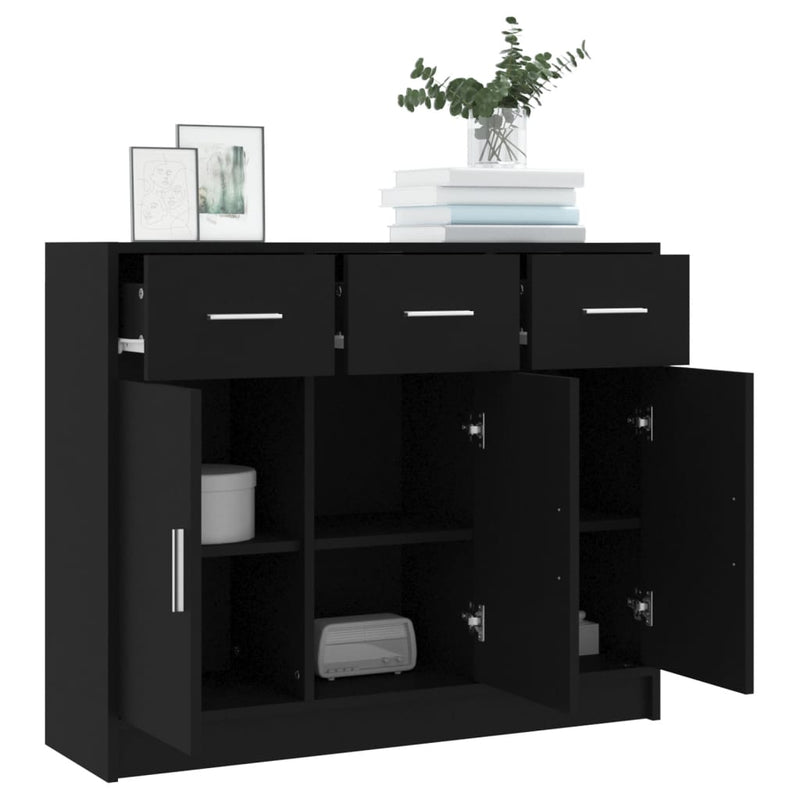 vidaXL fekete szerelt fa tálalószekrény 91x28x75 cm