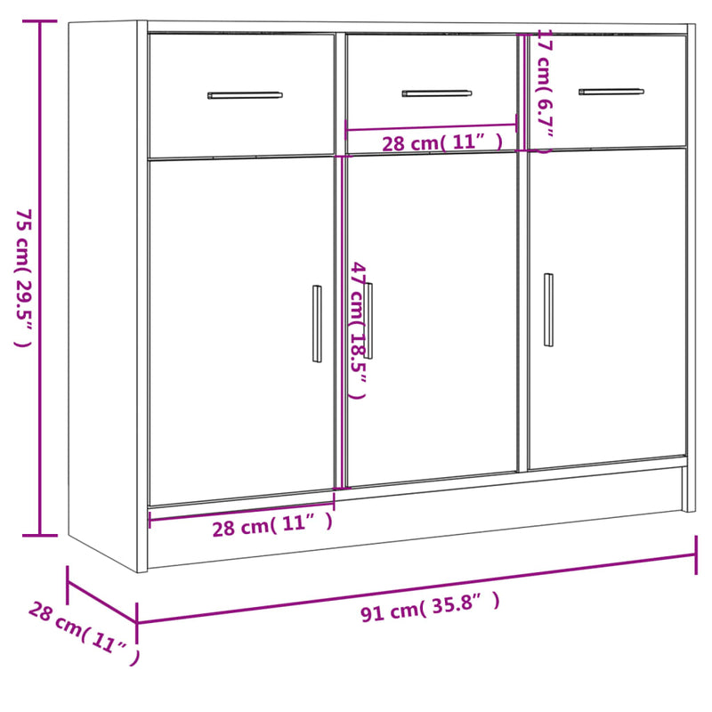 vidaXL fekete szerelt fa tálalószekrény 91x28x75 cm