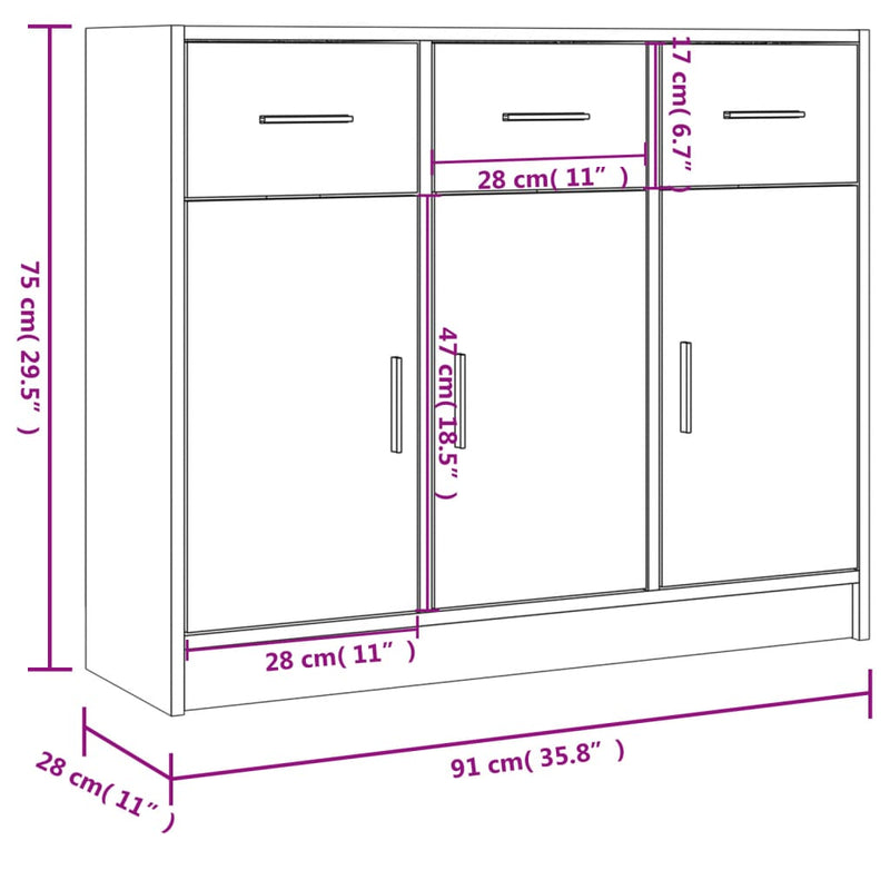 vidaXL betonszürke szerelt fa tálalószekrény 91x28x75 cm