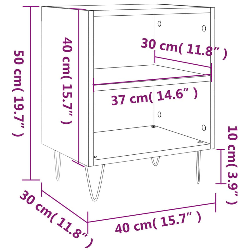 vidaXL 2 db fekete szerelt fa éjjeliszekrény 40x30x50 cm