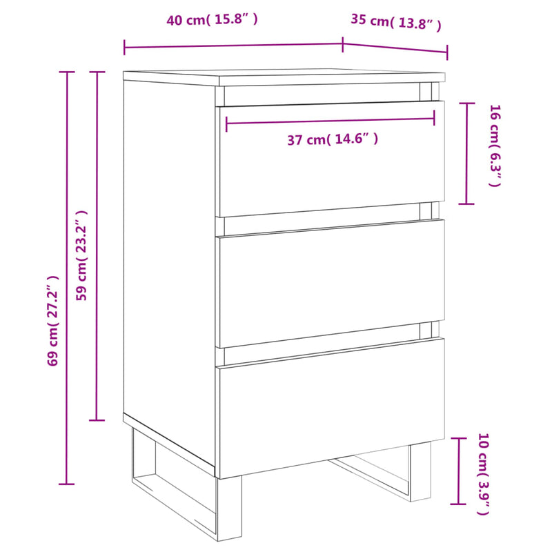 vidaXL 2 db magasfényű fehér szerelt fa éjjeliszekrény 40x35x69 cm