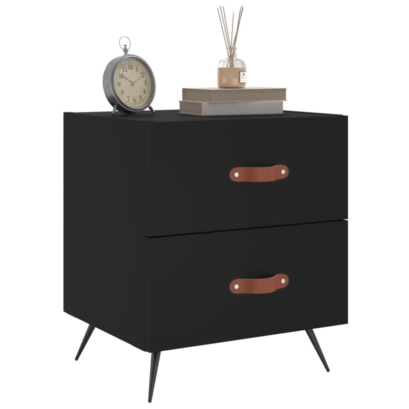 vidaXL 2 db fekete szerelt fa és vas éjjeliszekrény 40 x 35 x 47,5 cm