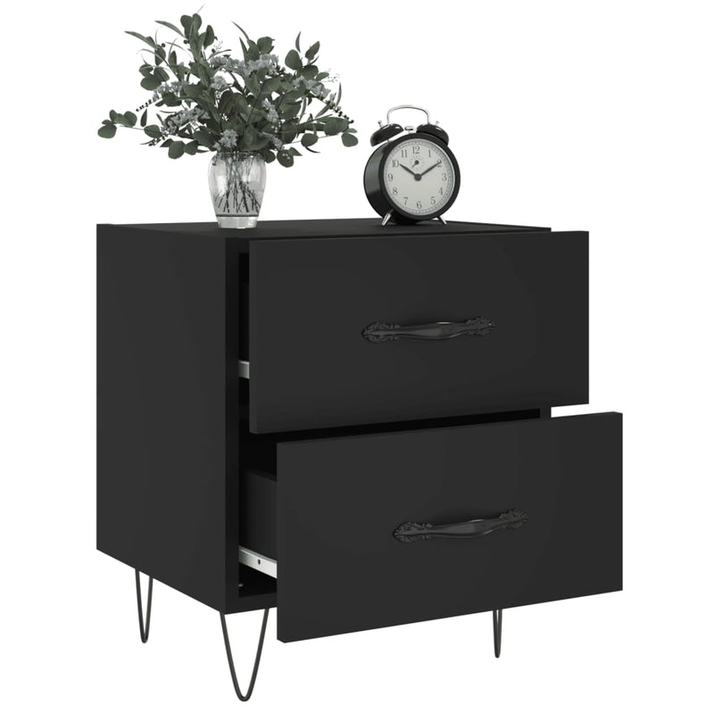 vidaXL 2 db fekete szerelt fa és vas éjjeliszekrény 40 x 35 x 47,5 cm