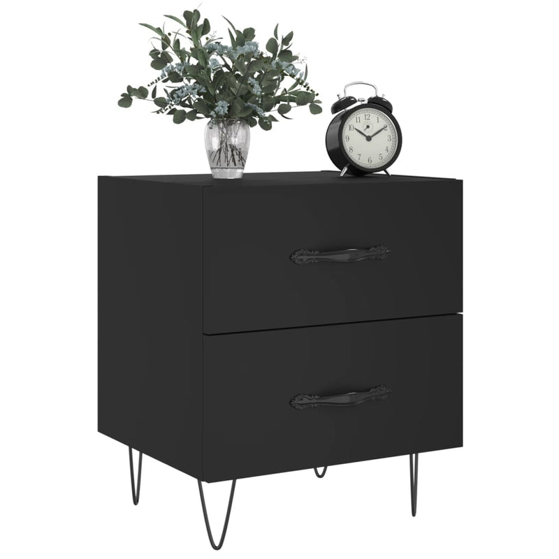vidaXL 2 db fekete szerelt fa és vas éjjeliszekrény 40 x 35 x 47,5 cm