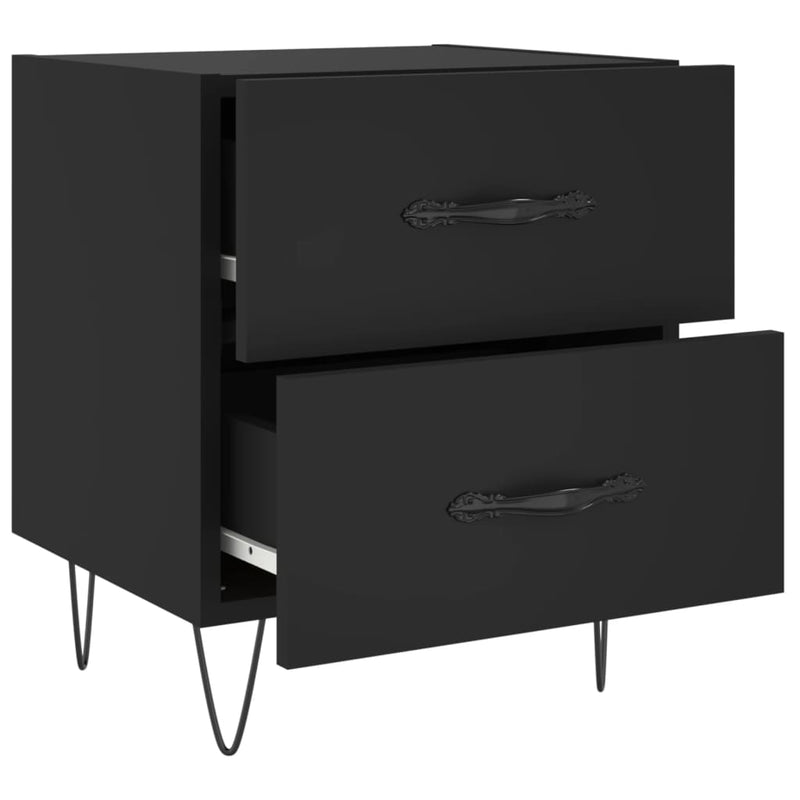 vidaXL 2 db fekete szerelt fa és vas éjjeliszekrény 40 x 35 x 47,5 cm