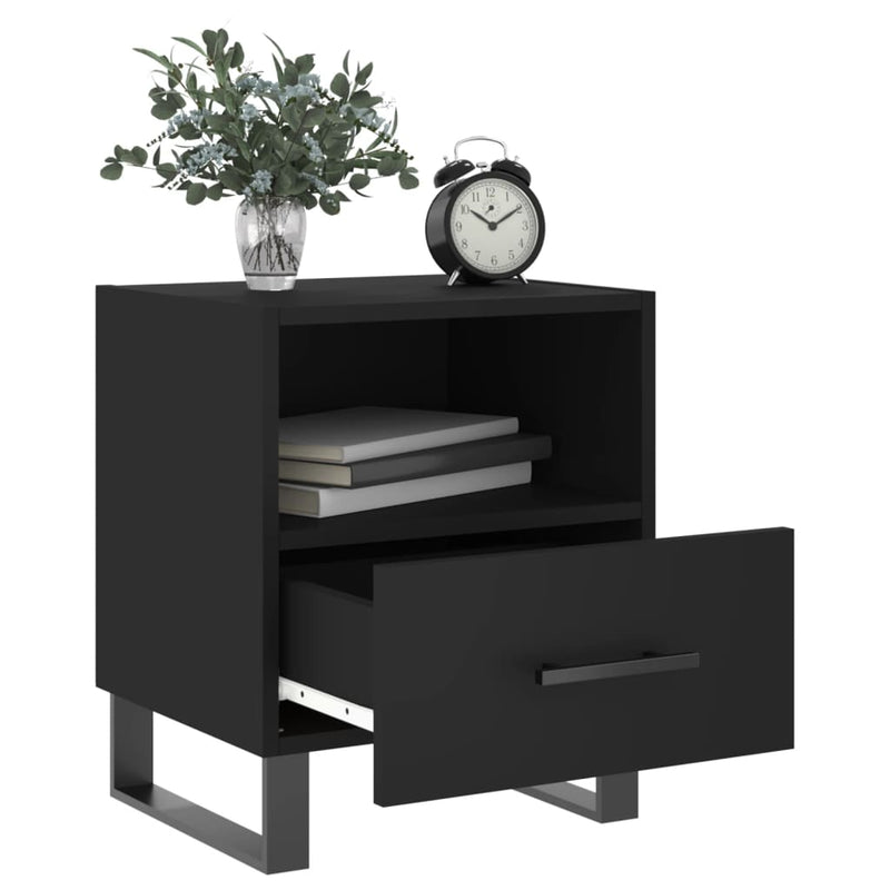 vidaXL 2 db fekete szerelt fa és vas éjjeliszekrény 40 x 35 x 47,5 cm
