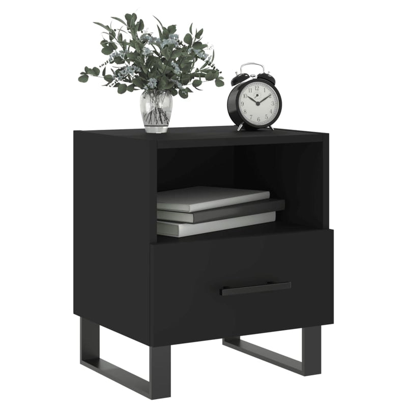 vidaXL 2 db fekete szerelt fa és vas éjjeliszekrény 40 x 35 x 47,5 cm