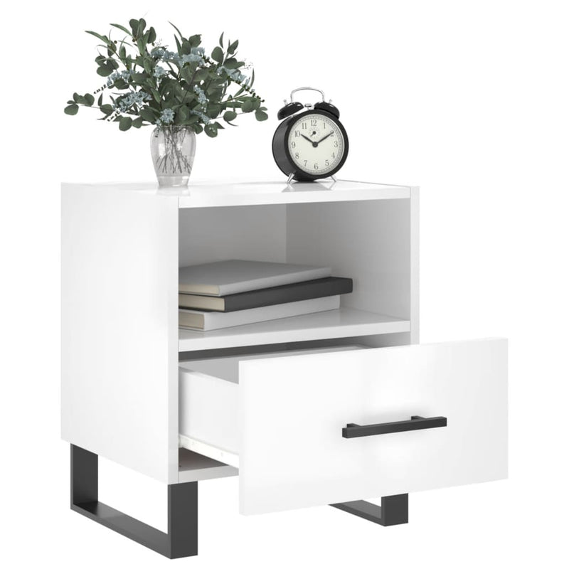 vidaXL 2 db magasfényű fehér szerelt fa éjjeliszekrény 40x35x47,5 cm