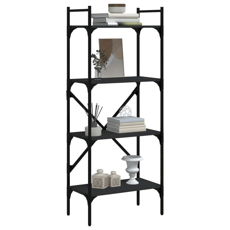 vidaXL 4 szintes fekete szerelt fa könyvespolc 56 x 31,5 x 138,5 cm