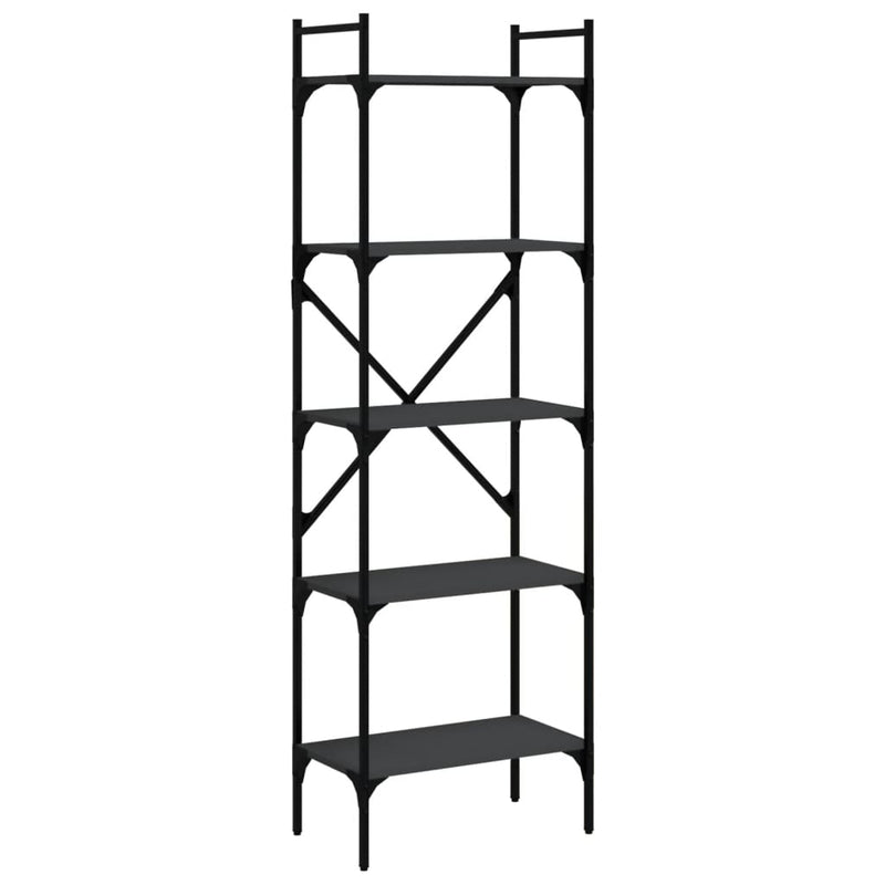 vidaXL 5 szintes fekete szerelt fa könyvespolc 56 x 31,5 x 174 cm
